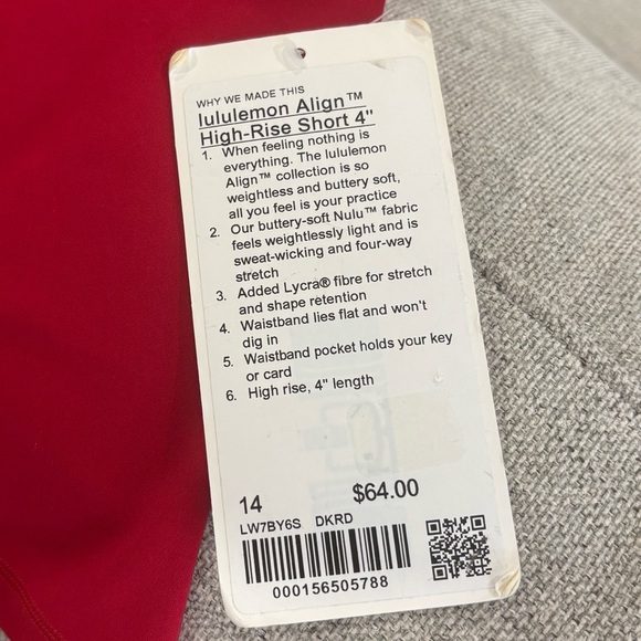 NWT Lululemon Align High Rise Shorts 4" In Dark Red Size 14 - Picture 4 of 6